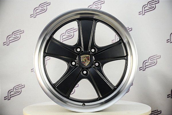 Jogo De Rodas Porsche Fuchs 911 Preto Semi-Brilho 5x130 - 19x8,5 e 19x11