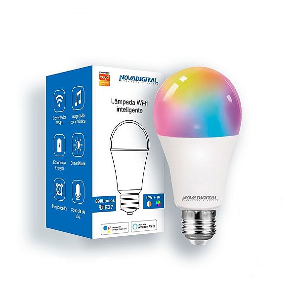 Lâmpada Inteligente LED RGB NovaDigital Wi-Fi Dimerizável