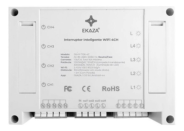 Modulo Interruptor Inteligente Wifi 4 Canais Para Automação