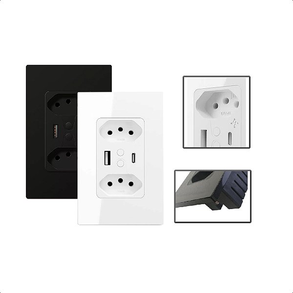 Tomada Inteligente WI-Fi + BLE Dupla 10A Entrada USB/USB-C