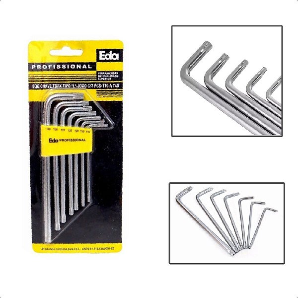 Jogo De Chaves Extra Longa Tipo L Torx T10 a T40 Kit 7 Pçs