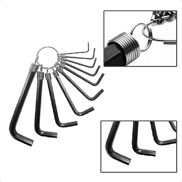 Chave Allen Jogo Com 10 Pçs Com Argola Aço Carbono 1,5-10MM