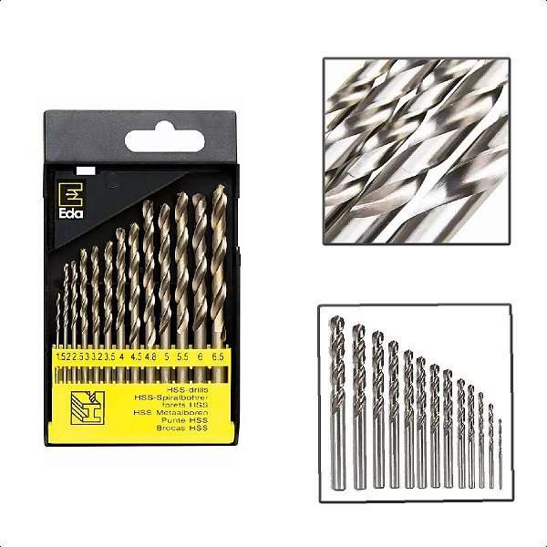 Jogo de Brocas 1.5 a 6.5mm Para Metais 13 Brocas Aço Carbono