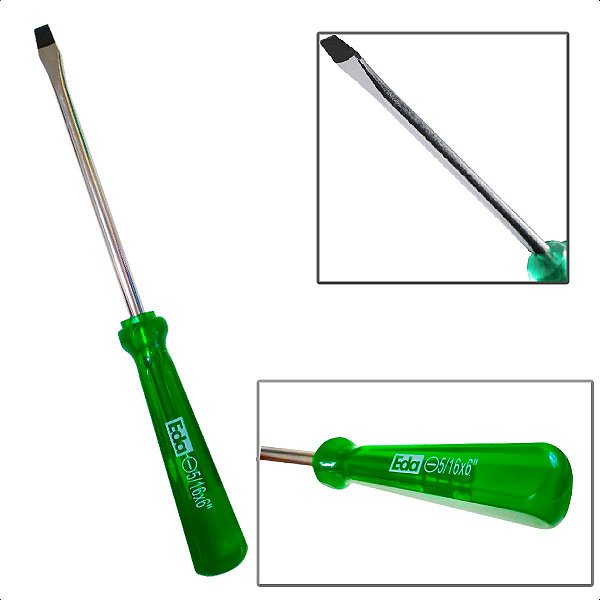 Chave de Fenda Transparente Verde 5/16 X 6 Imantada