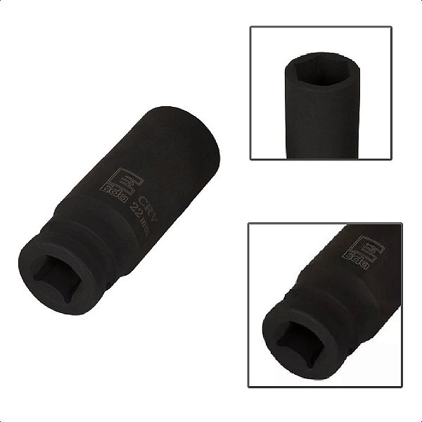 Soquete Longo De Impacto Sextavado 22mm x 1/2’'Pol Em Aço