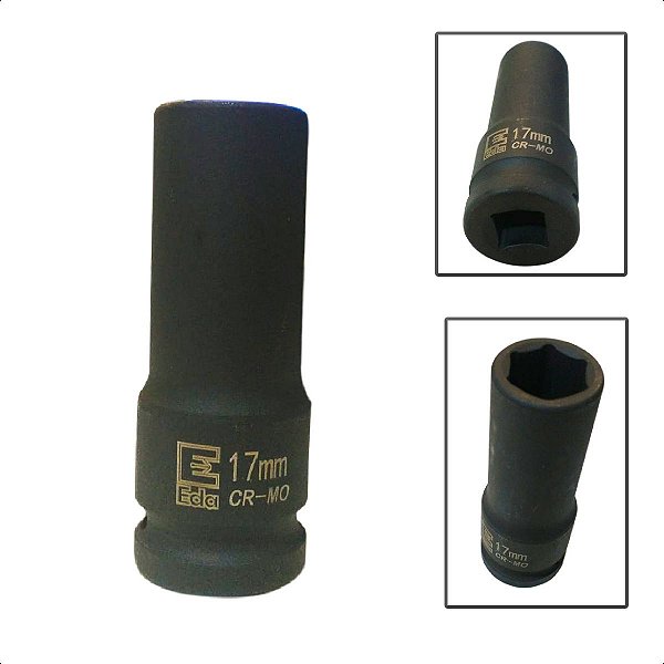 Soquete Longo De Impacto Sextavado 17mm x 1/2’'Pol Em Aço
