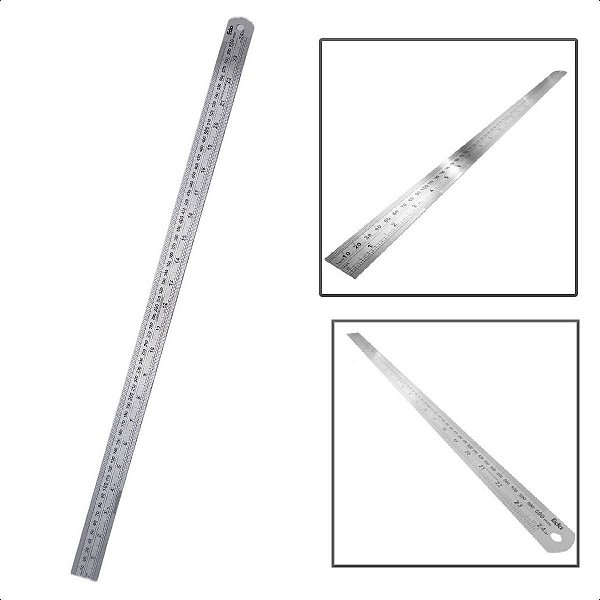 Régua Em Aço Inox Escala Mm e Pols 60cm 24 Pols
