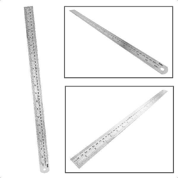 Régua Em Aço Inox Escala Mm e Pols 50cm 20 Pols