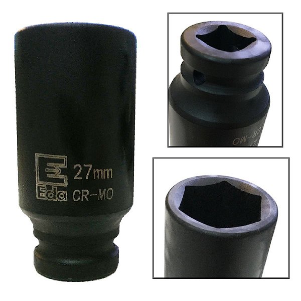 Soquete Longo De Impacto Sextavado 27mm x 1/2’'Pol Em Aço