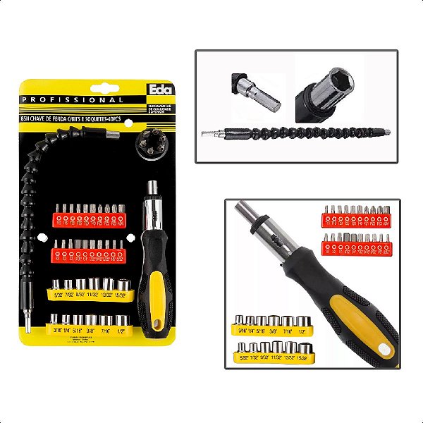 Chave Intercambiável Com Bits Soquetes Kit 40Pç Com Cbo Flex