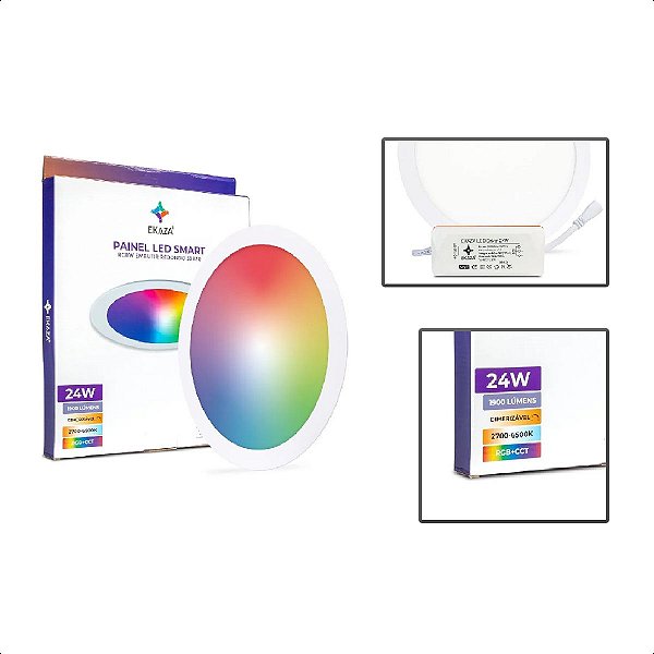 Luminária Painel Plafon Led RGB Wifi Inteligente Embutir 24W