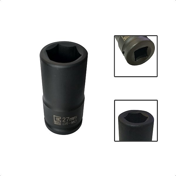 Soquete Longo De Impacto Sextavado 27mm x 3/4”Pol Aço CR-MO