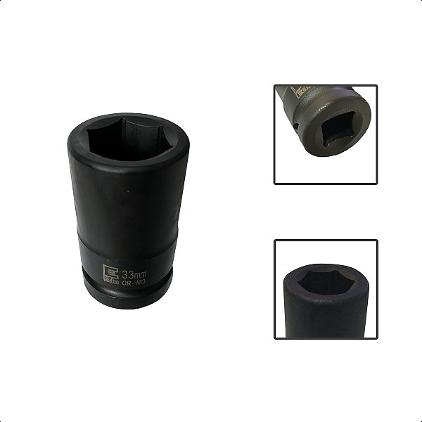Soquete Longo De Impacto Sextavado 33mm x 1”Pol Aço CR-MO