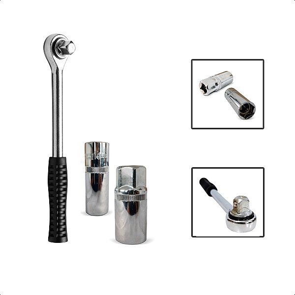 Chave Catraca 1/2 Emborrachado + 2 Soquetes Velas 16 e 21mm