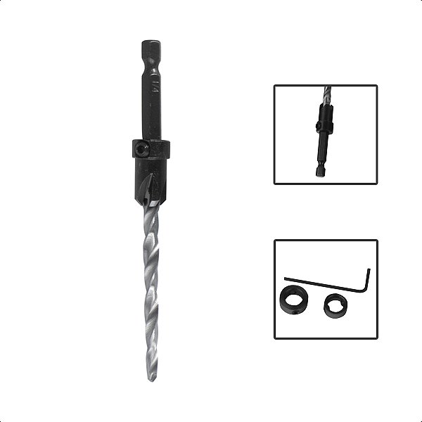 Jogo 8 Brocas Aço Rápido Madeira Com Escareador 7/64" a 1/4"