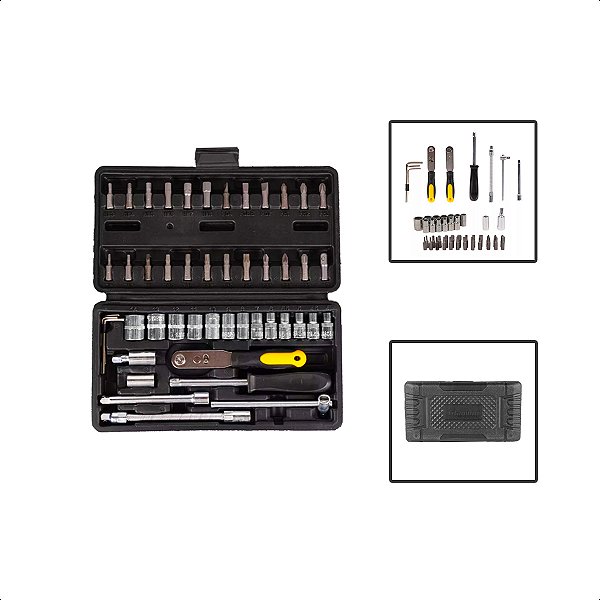 Kit Jogo Maleta de Ferramentas 1/4 Pol 48 Peças Profissional
