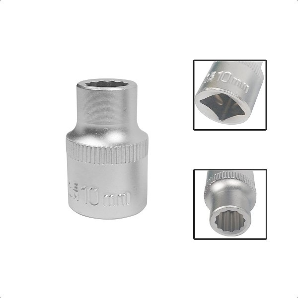Soquete Estriado Encaixe 1/2 Pols CRV 10mm Aço Cromo Vanádio