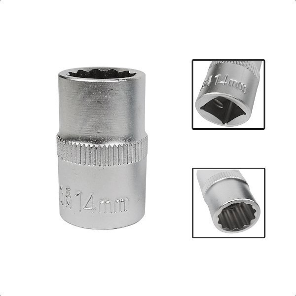 Soquete Estriado Encaixe 1/2 Pols CRV 14mm Aço Cromo Vanádio