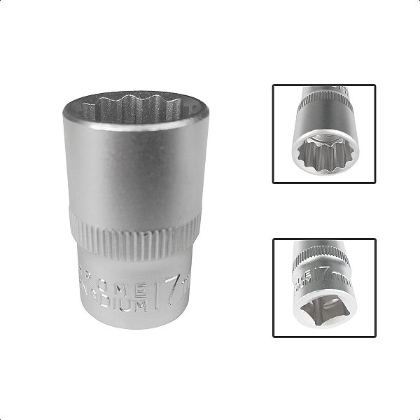 Soquete Estriado Encaixe 1/2 Pols CRV 17mm Aço Cromo Vanádio