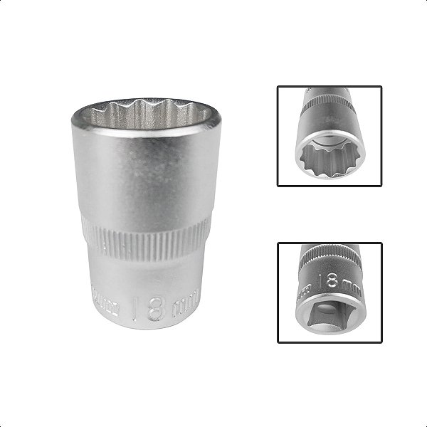 Soquete Estriado Encaixe 1/2 Pols CRV 18mm Aço Cromo Vanádio