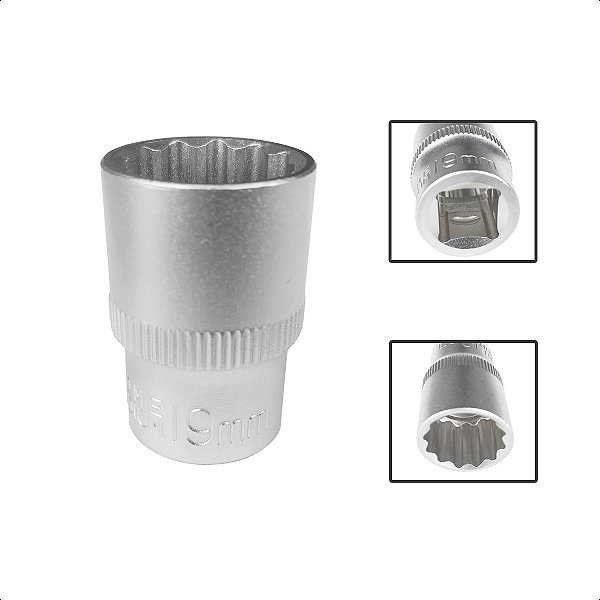 Soquete Estriado Encaixe 1/2 Pols CRV 19mm Aço Cromo Vanádio
