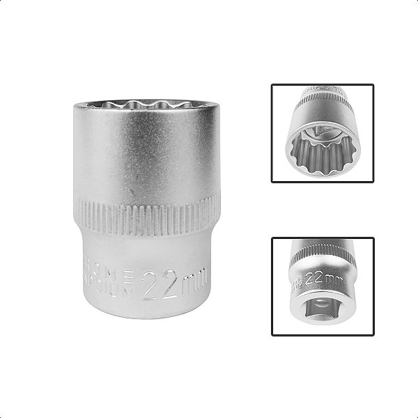 Soquete Estriado Encaixe 1/2 Pols CRV 22mm Aço Cromo Vanádio
