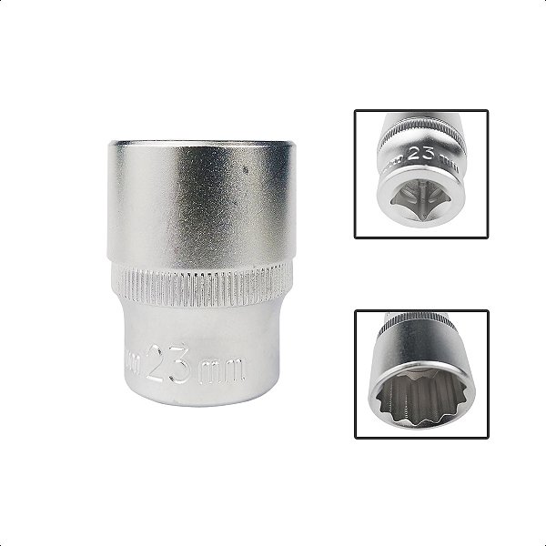 Soquete Estriado Encaixe 1/2 Pols CRV 23mm Aço Cromo Vanádio