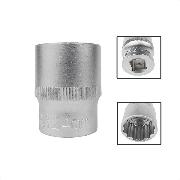 Soquete Estriado Encaixe 1/2 Pols CRV 24mm Aço Cromo Vanádio