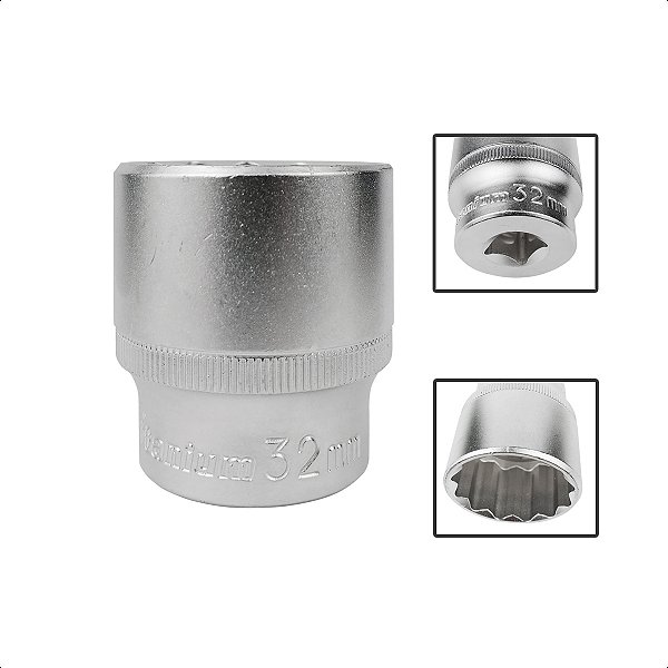 Soquete Estriado Encaixe 1/2 Pols CRV 32mm Aço Cromo Vanádio