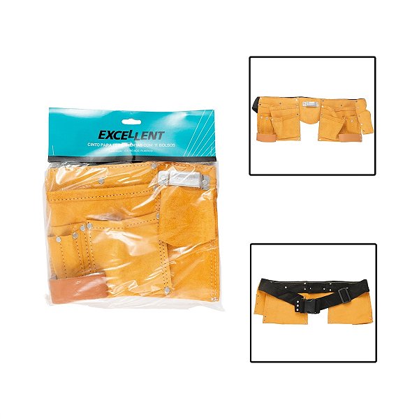 Cinto Para Ferramentas Couro Com 11 Bolsos Profissional