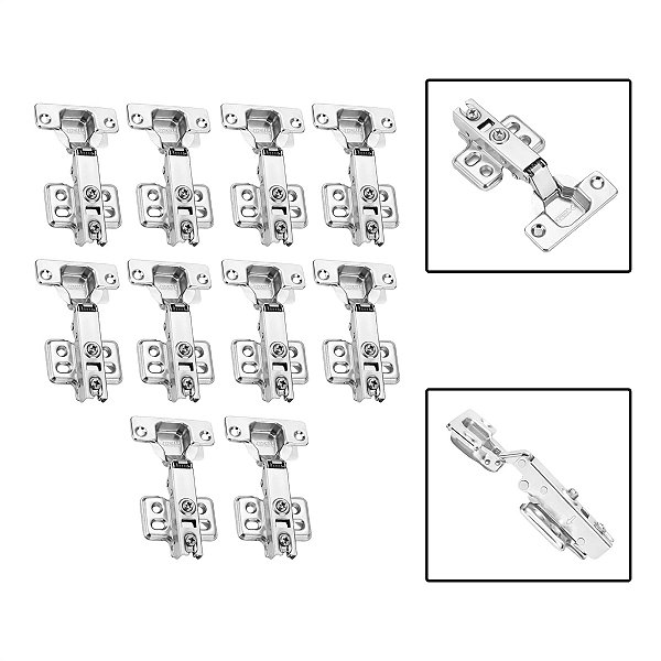 Kit 10 Dobradiças Bumper Flat Reta 95º Anti-impacto 35mm