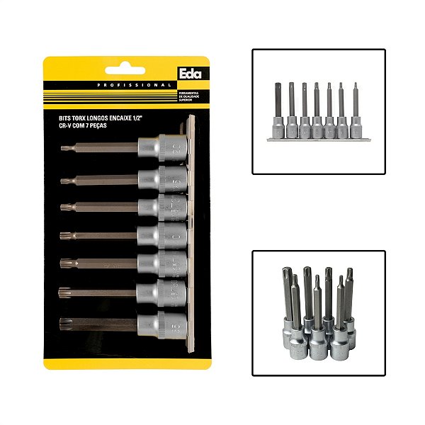 Jogo De Bits Torx Longo Encaixe 1/2" T20 A T55 CR-V 7 Peças