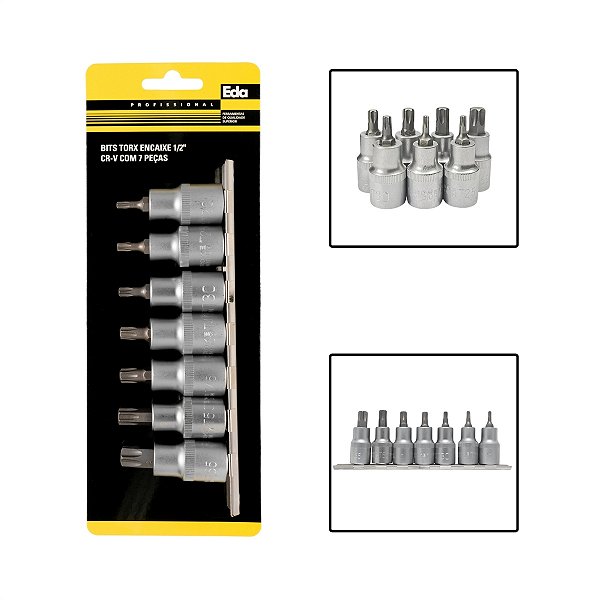 Jogo De Bits Torx Curto Encaixe 1/2" T20 A T55 CR-V 7 Peças