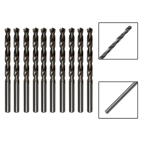 Kit 10 Brocas Paralelas De Aço Rápido HSS 5,0mm