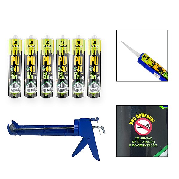 Kit 6 Cola Adesiva Selante PU40 Uso Geral Branco c/Aplicador