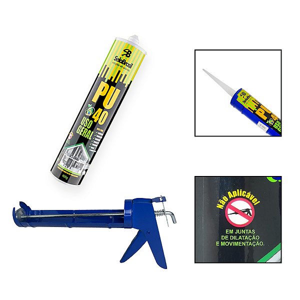 Kit Cola Adesiva Selante PU40 Uso Geral Branco c/ Aplicador