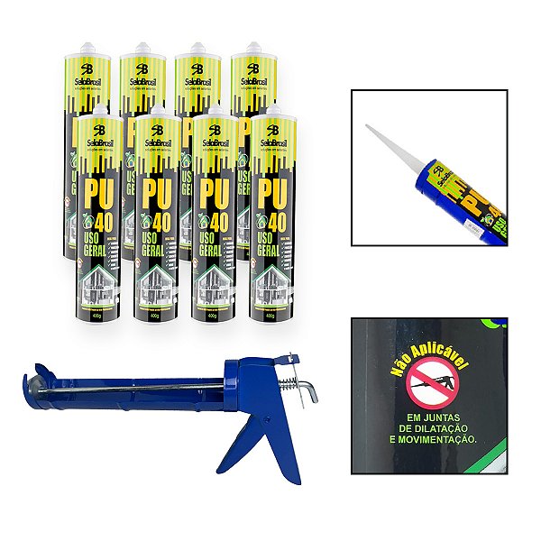 Kit 8 Cola Adesiva Selante PU40 Uso Geral Cinza c/ Aplicador