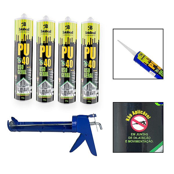 Kit 4 Cola Adesiva Selante PU40 Uso Geral Cinza c/ Aplicador