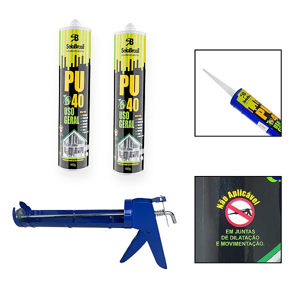 Kit 2 Cola Adesiva Selante PU40 Uso Geral Cinza c/ Aplicador