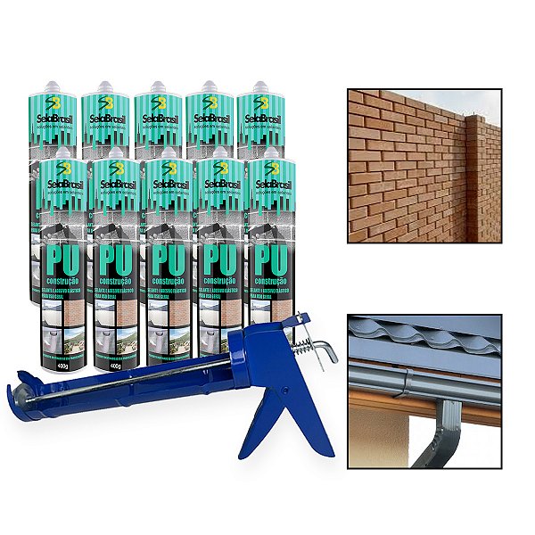 Kit 10 Cola Selante PU Construção 400g Branco c/ Aplicador
