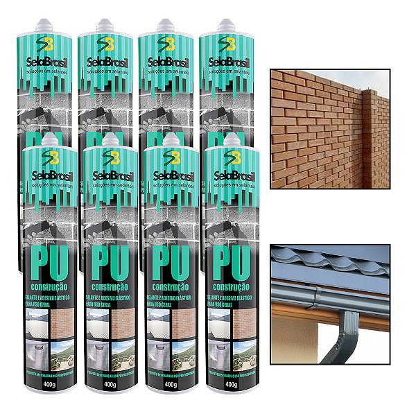 Kit 8 Cola Selante PU Construção Uso Profissional 400g Cinza
