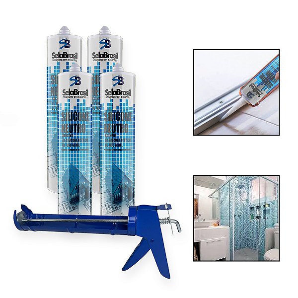 Kit 4 Silicone Neutro Incolor Uso Geral c/ Aplicador
