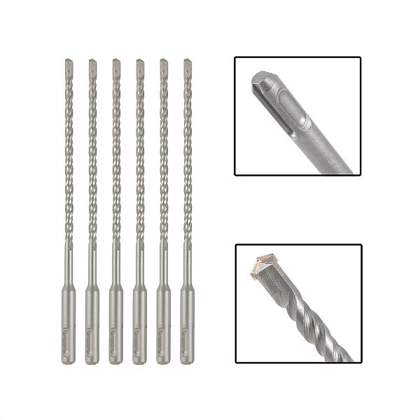 Jogo 6 Brocas SDS Plus 6X310 mm Aço Carbono Tungstênio
