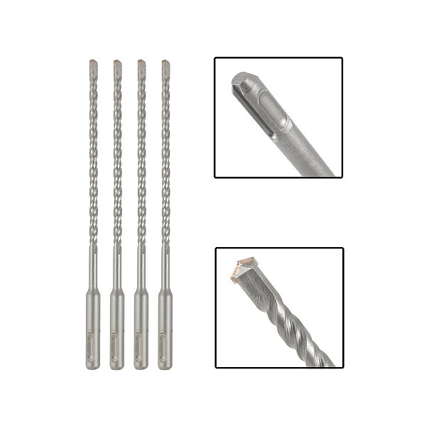 Jogo 4 Brocas SDS Plus 6X310 mm Aço Carbono Tungstênio