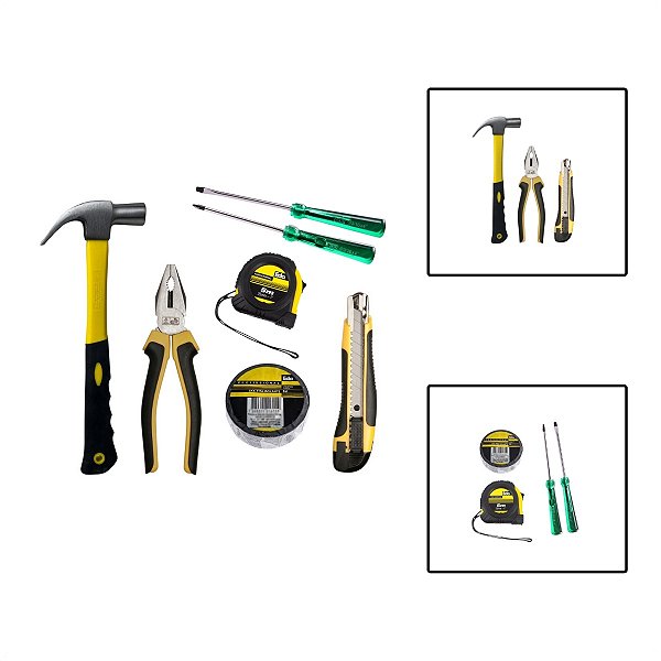 Kit Martelo Alicate Trena Fita Estilete Chave Fenda Philips