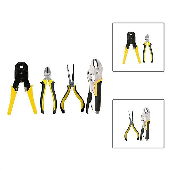 Kit 4 Alicates Crimpador Corte Diagonal Bico Agulha Pressão