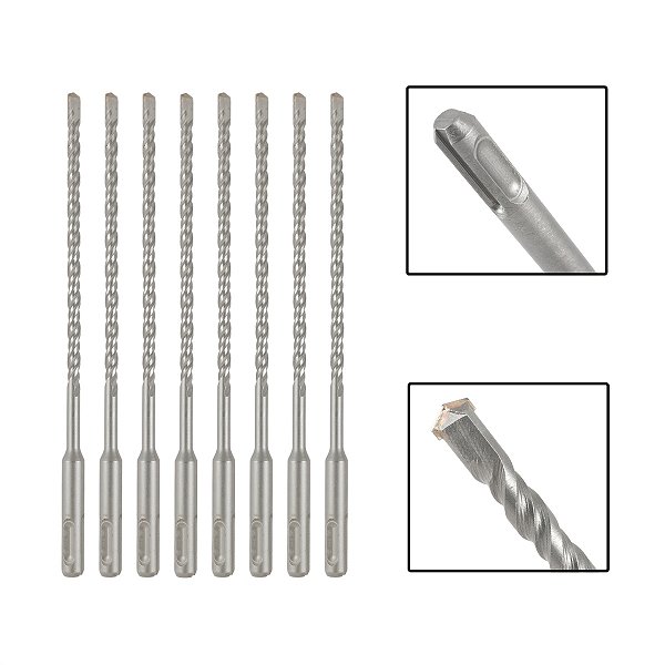 Jogo 8 Brocas SDS Plus 8x160 mm Aço Carbono Tungstênio