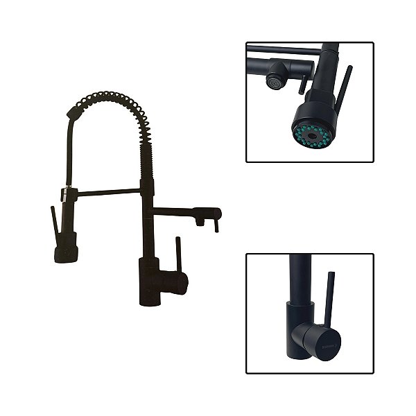 Torneira Gourmet Flexível Preta Cozinha Controle Duplo 1/2"