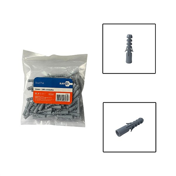 Pacote Bucha Fixa Sem Anel 5x25mm 100 Unidades