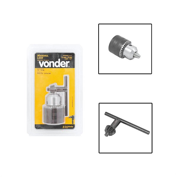 Mandril Com Chave 13mm 1/2" Rosca 3/8" 24 Fios